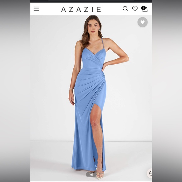Azazie Dresses & Skirts - Azazie mermaid v-neck pleated mesh floor length dress- steel blue